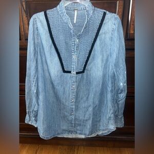 Free People Denim Button-Up Women's Top